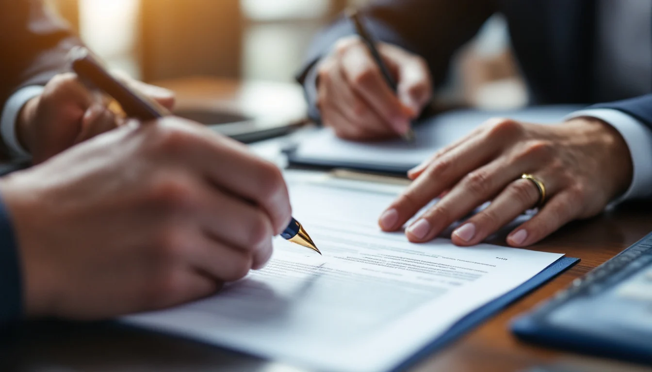 A lawyer and client reviewing paperwork together